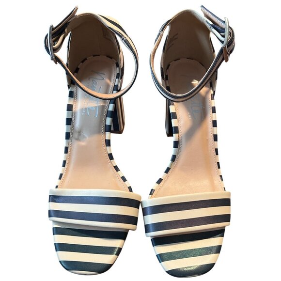 Nanette Lepore Tilda striped heel sandals navy 8 M - Picture 3 of 9